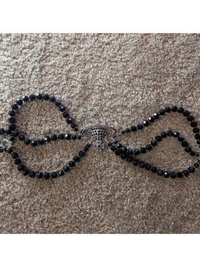 VIVIENNE WESTWOOD Style Black Beaded Orb Necklace Silver Tone Crystal Bas Relief